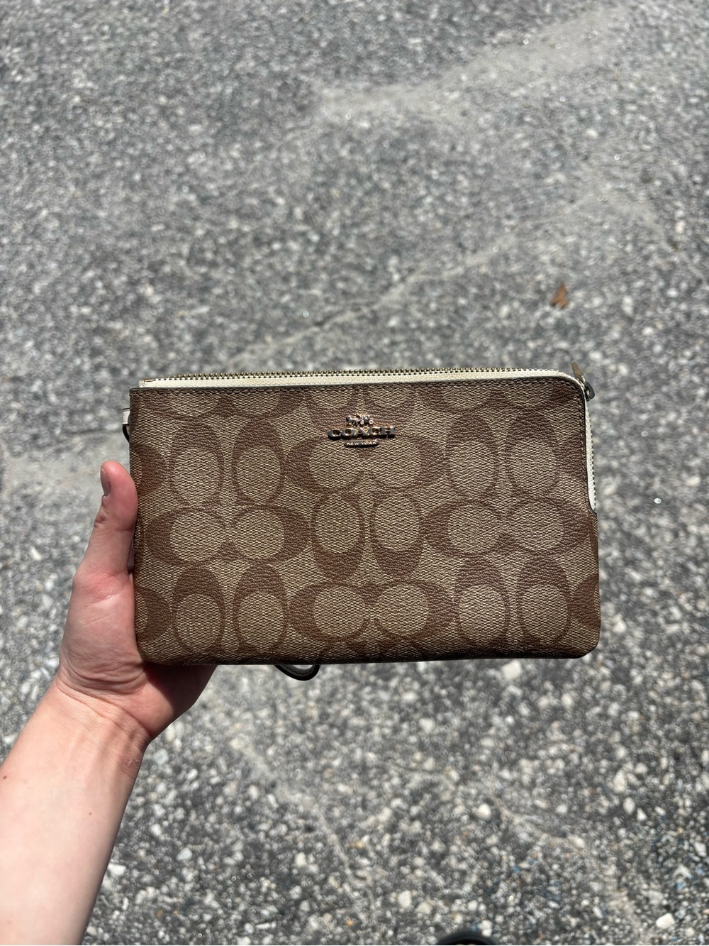 Coach Brown Signature Canvas Zip Wristlet